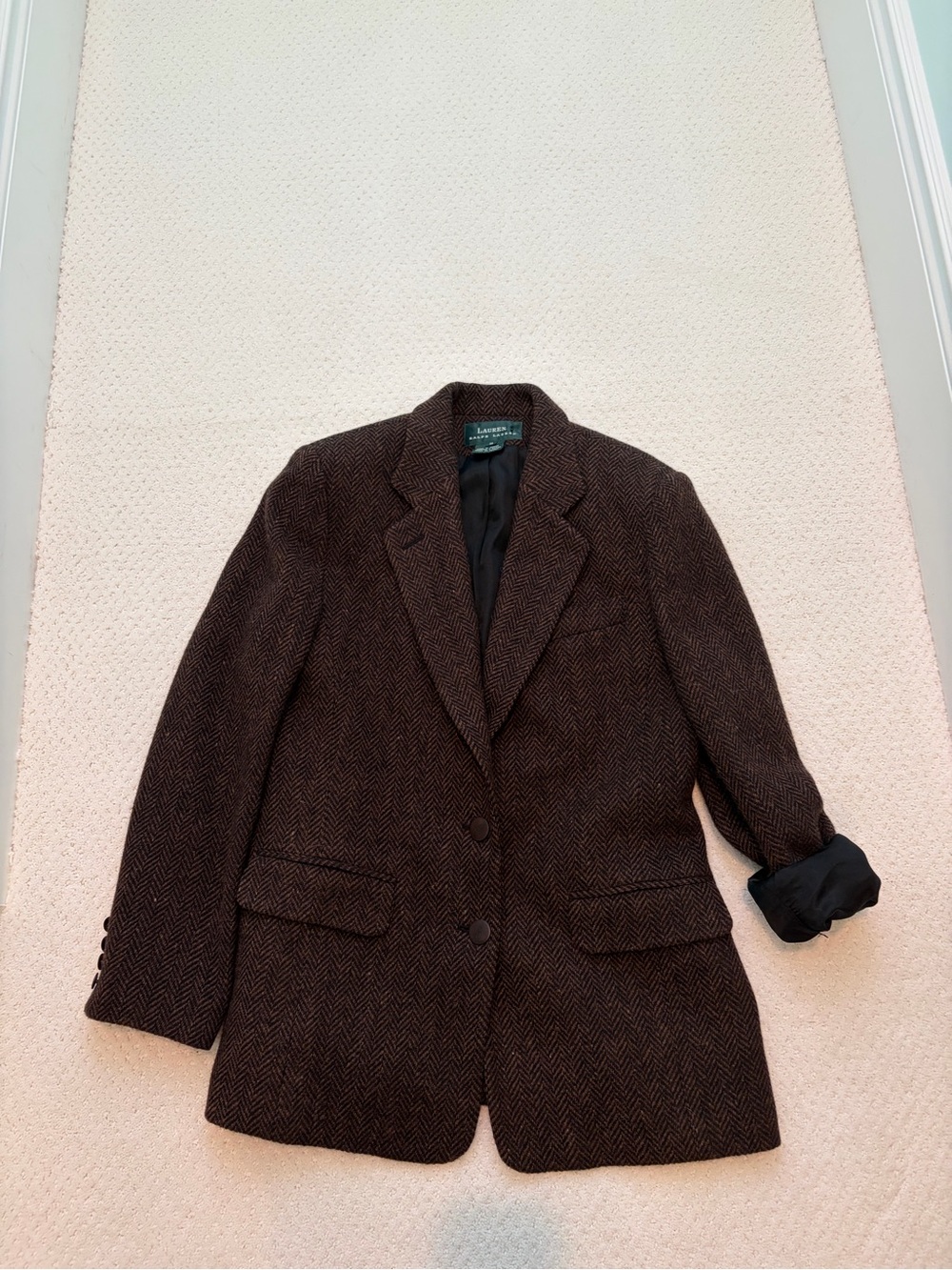 VINTAGE Ralph Lauren Brown Tweed Herringbone 100% Wool Blazer Women’s 8